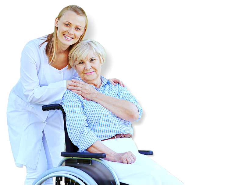 Caregiver with elderly woman in wheelchair